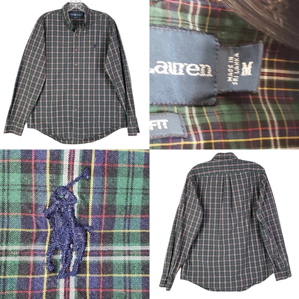 Polo Ralph Lauren Shirt Oxford Button Down LS Mens Size Medium M Green Plaid